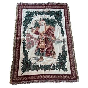 Goodwin Weaver Old World Christmas Santa Tapestry Fringe Throw Blanket 63X44